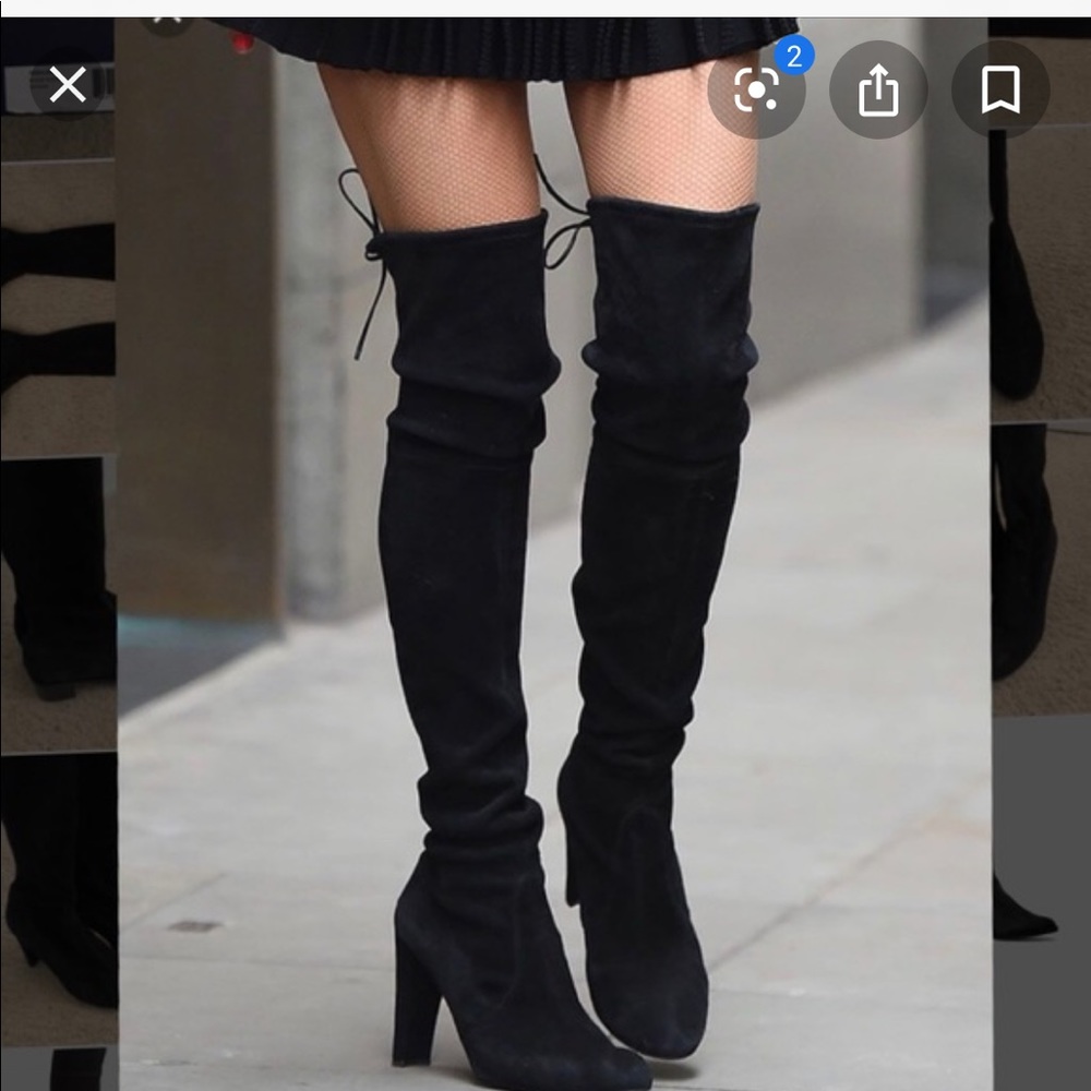 New Stuart Weizmann Highland Suede OTK Boots Black